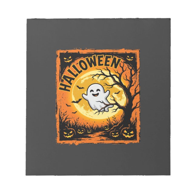 Bloco De Notas Abóbora Fantasma de Halloween Árvore Assombrada (Frente)