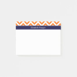 Bloco De Notas Abóbora Laranja Chevron Azul-Marinho Grande Monogr