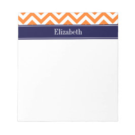Bloco De Notas Abóbora Laranja Chevron Azul Marinho Monograma Nom