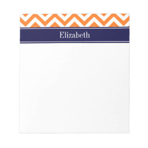Bloco De Notas Abóbora Laranja Chevron Azul Marinho Monograma Nom