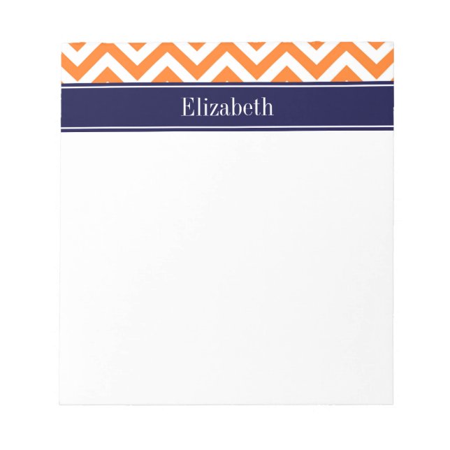 Bloco De Notas Abóbora Laranja Chevron Azul Marinho Monograma Nom (Frente)