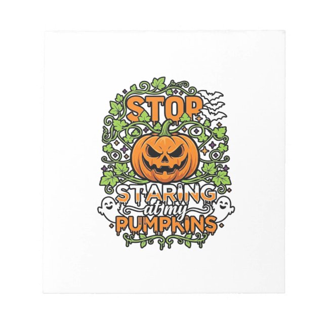 Bloco De Notas Aboboras Olhando Halloween Fantasmas Morcegos_1 (Frente)