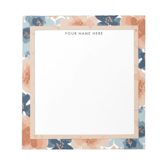 Bloco De Notas Abstract Blue, Peach, Orange Floral (Frente)