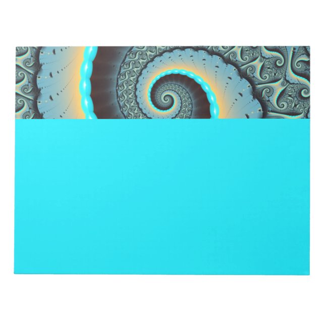 Bloco De Notas Abstract Blue Turquoise Orange Fractal Art Spiral (Frente)