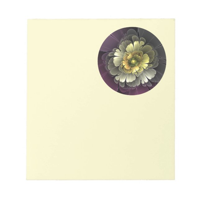 Bloco De Notas Abstract Modern Purpur Khaki Gray Fractal Flower (Frente)