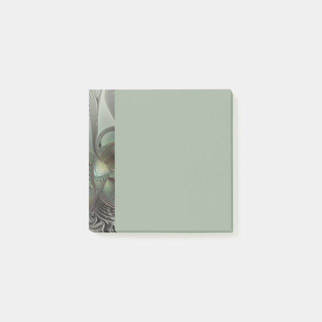 Bloco De Notas Abstract Olive Sage Green Gray Fractal Art Fantasy (Frente)