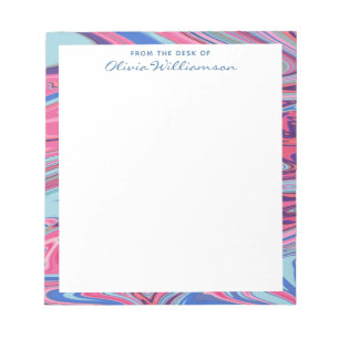 Bloco De Notas Abstrato Marbled Art Trippy Blue Pink Personalizad