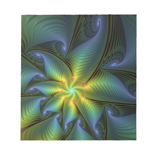 Bloco De Notas Abstrato Star, Ouro Verde brilhante Arte Fractal (Frente)
