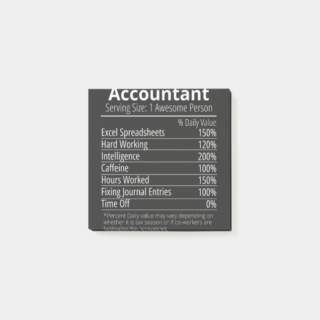Bloco De Notas Accountant Nutrition Fact, Nutrition Facts (Frente)
