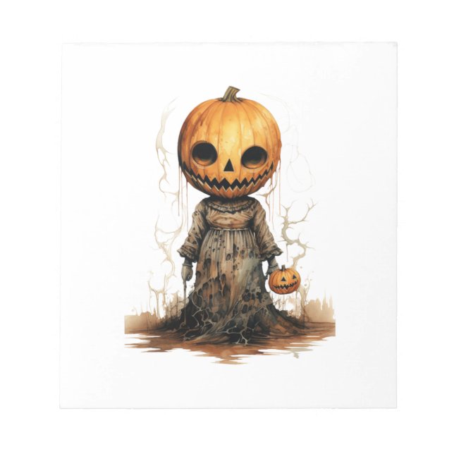Bloco De Notas Adesivo de Halloween Boneca Abóbora (Frente)