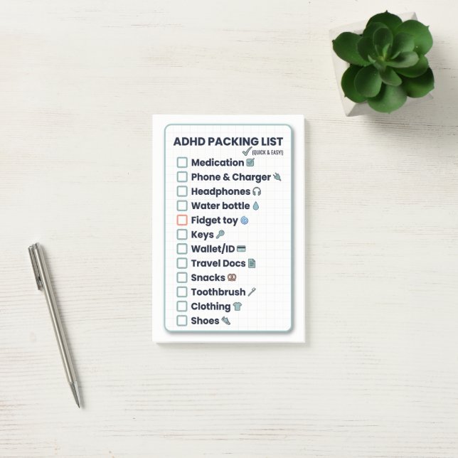 Bloco De Notas ADHD Packing List Minimalist Travel Checklist (Escritótio)