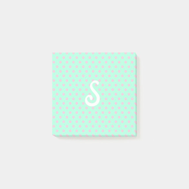 Bloco De Notas Adicionar notas de Posto de Bolinhas verdes claras (Frente)