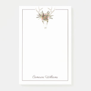 Bloco De Notas Adicionar Seu Nome  Deer Skull & Flowers