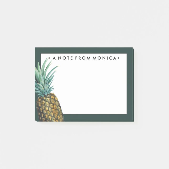 Bloco De Notas Adicione seu nome | Abacaxi Tropical Aquarela (Frente)