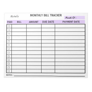 Bloco De Notas Adicione Seu Nome Monthly Faturk Tracker Personali