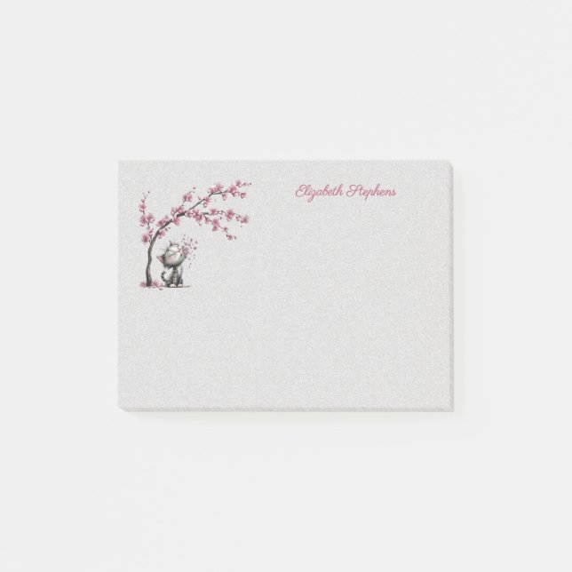 Bloco De Notas Adorable Cat and Cherry Blossoms Post it Notes (Frente)