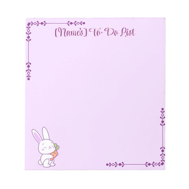 Bloco De Notas Adorável Bunny Kawaii Pastel Roxo com Cenoura Pers (Frente)