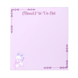 Bloco De Notas Adorável Bunny Kawaii Pastel Roxo com Corações Per