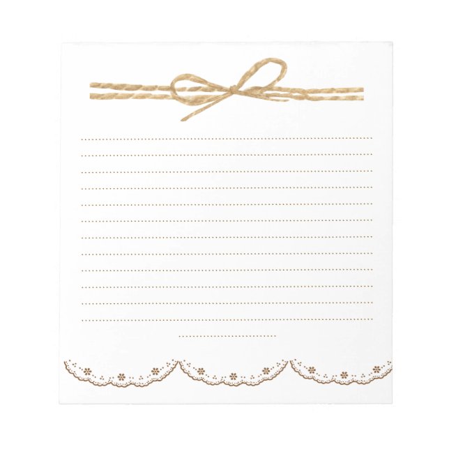 Bloco De Notas Adorável fundo natural com renda marrom branca (Frente)
