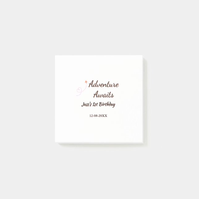 Bloco De Notas Adventure awaits 1st birthday name date planeretro (Frente)