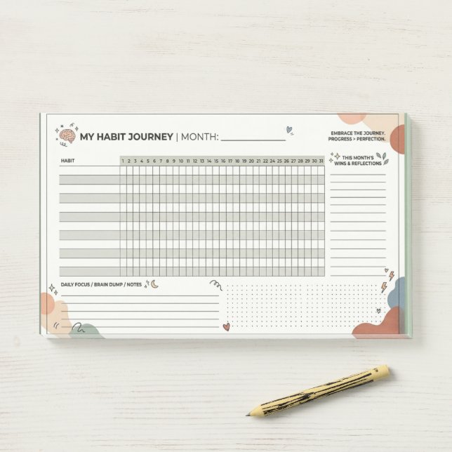 Bloco De Notas Aesthetic Neurodivergent Habit Tracker Brain Dump (Na mesa)