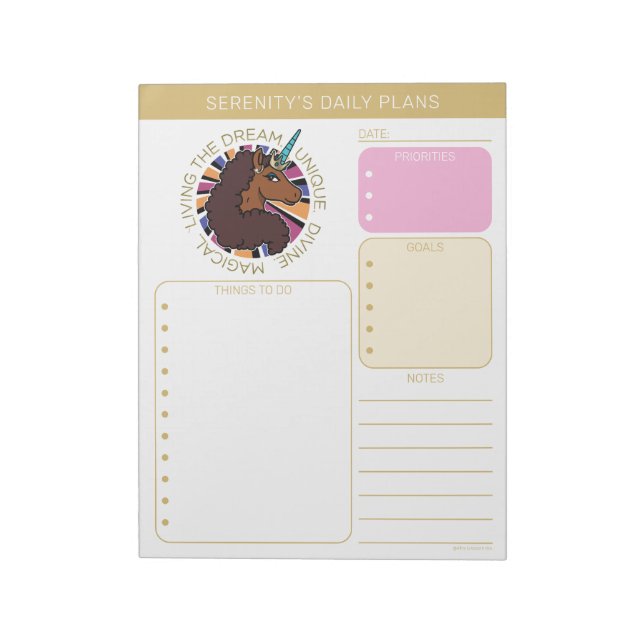 Bloco De Notas Afro Unicórnio Vivendo o Sonho Design (Invertido)