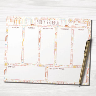 Bloco De Notas Agenda Semanal Abstrata Colorida Fofa