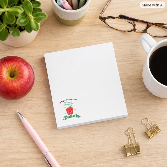 Bloco De Notas Agradecimento ao Professor de Maçã Kawaii (A notepad with a cute apple & says, "Those who can, do.  Those who can and are awesome, teach.")