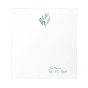 Bloco De Notas Agradecimento de Casamento Floral Tropical em Aqua
