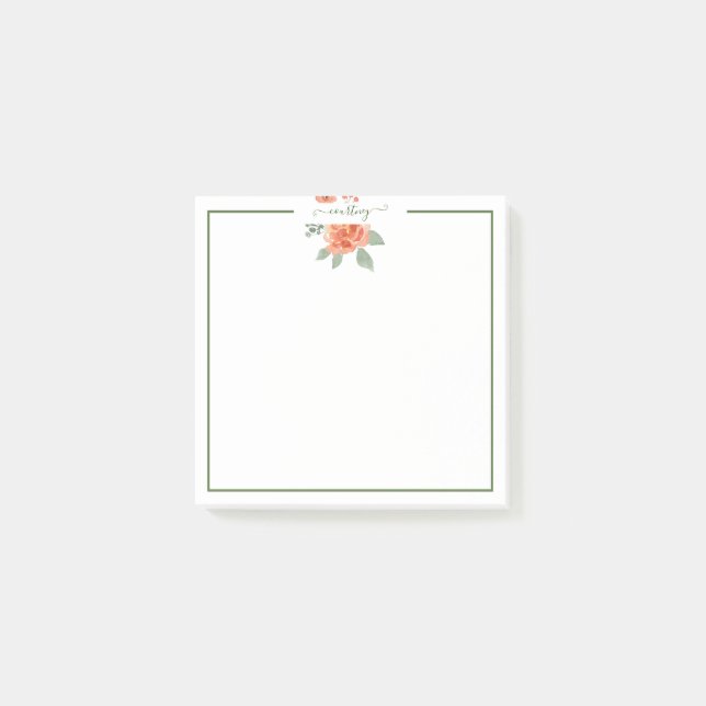 Bloco De Notas Água-forte laranja personalizada floral (Frente)