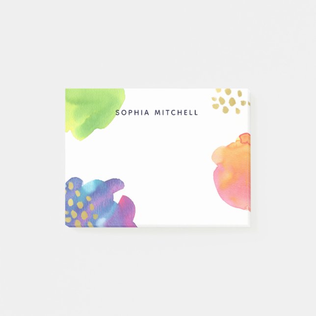 Bloco De Notas Aguarela abstrata colorida com ouro (Frente)