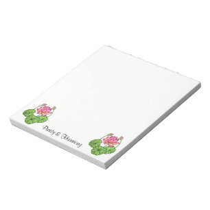 Bloco De Notas Aguarela Lotus cor-de-rosa com botões & folhas