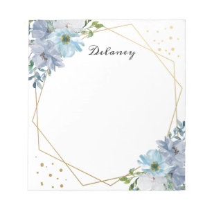 Bloco De Notas Aguarela Pesonalized floral azul