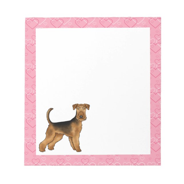 Bloco De Notas Airedale Terrier Cachorro de Desenho Animado Fofo  (Frente)