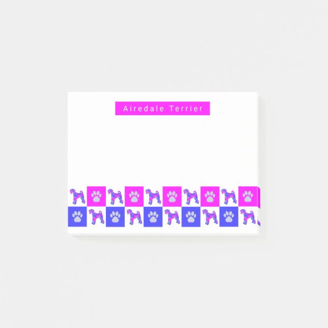 Bloco De Notas Airedale Terrier Cachorro e pata rosa quente e azu (Frente)