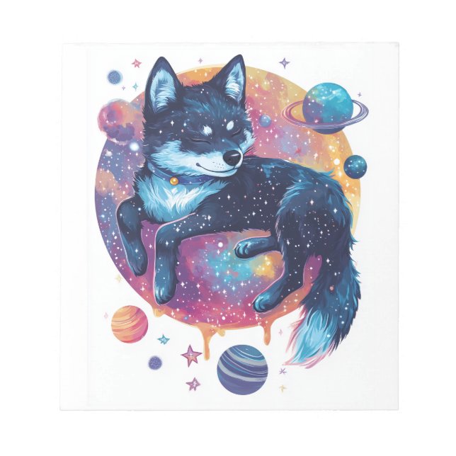 Bloco De Notas Akita Astral - Cão Espacial Cósmico (Frente)