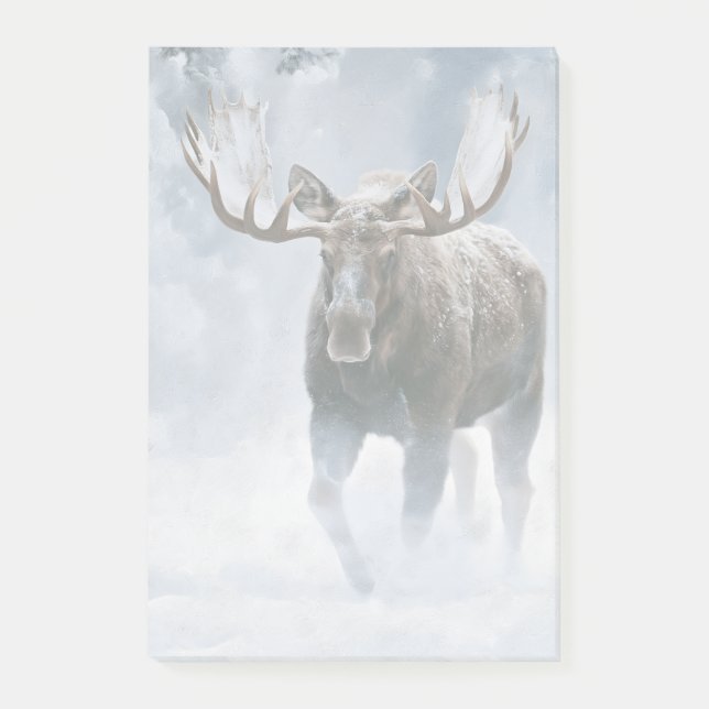 Bloco De Notas Alce Macho Caminhando pela Neve Boreal (Frente)