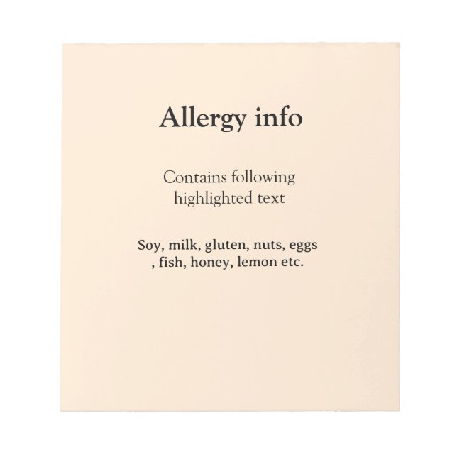 Bloco De Notas alerta de alergia alimentar adicionar nome texto i (Frente)