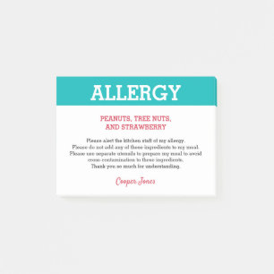 Bloco De Notas Alerta de Alergia Alimentar Restaurante Personaliz
