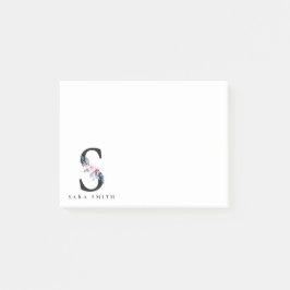 BLOCO DE NOTAS ALFABETES FLORAIS AZUIS SUAVES LETRA S