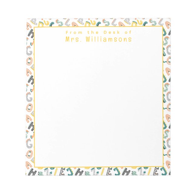 Bloco De Notas Alfabeto Dinossauro Bonito - Da Mesa do Professor (Frente)