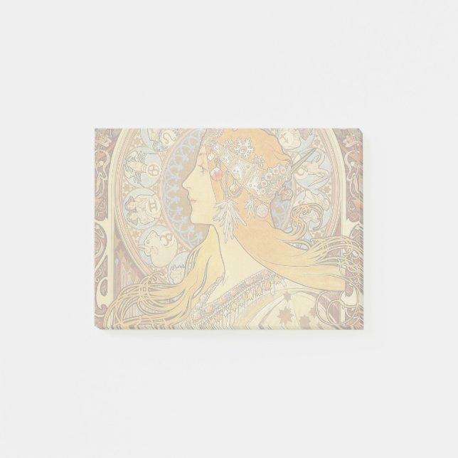 Bloco De Notas Alfonse Mucha Zodiac Art Nouveau Mulher (Frente)
