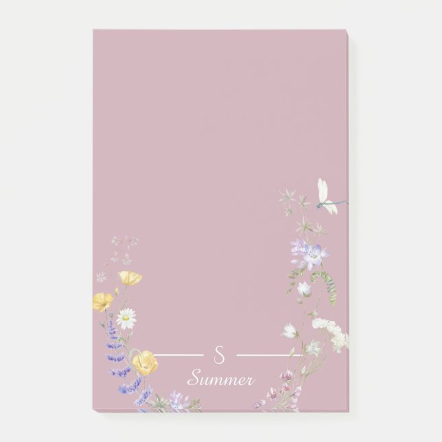 Bloco De Notas Algodão Botânico da Borboleta Floral Rosa Monogram (Frente)