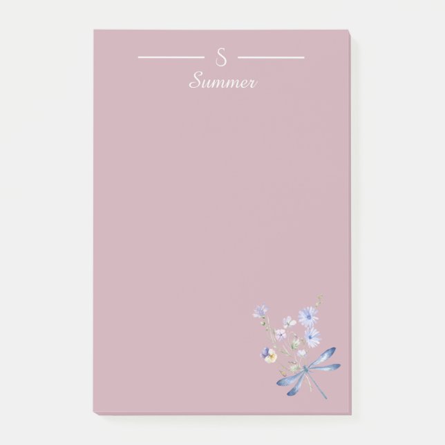 Bloco De Notas Algodão Botânico da Dragão Floral Rosa Monograma (Frente)