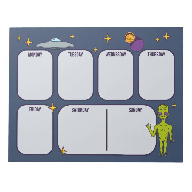 Bloco De Notas Alienígena Espacial com Planner Voador de Saucer (Frente)