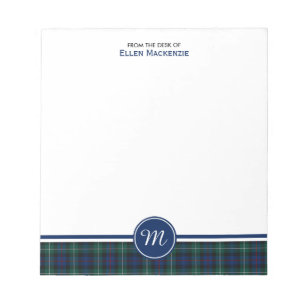 Bloco De Notas Almofada de nota do monograma do Tartan de