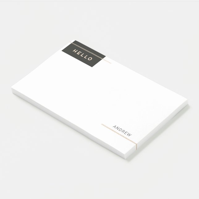 Bloco De Notas Alô Elegante Moderno com faixas de Ouro (Inclinado)