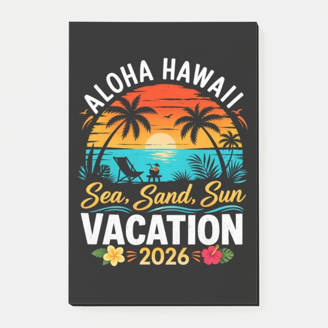 Bloco De Notas Aloha Havaí Mar Areia Sol 2026 (Frente)