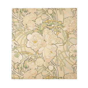 Bloco De Notas Alphonse Mucha Peonies Peony Rosa Fawn 1897