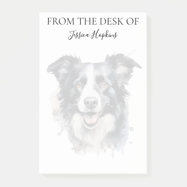 Bloco De Notas Amante de Border Collie Cachorro Monogramado (Frente)